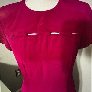 Deep Pink 100% Silk Dress With Side Slit featuring bow design and yoke slits 2P